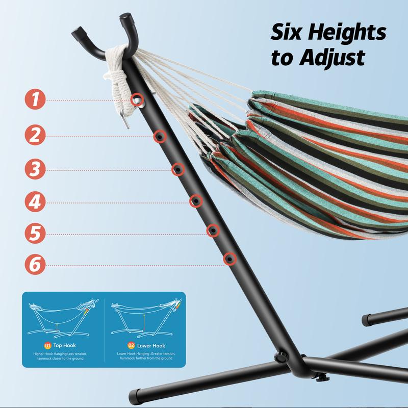 Outdoor Double Hammock with stand ,Include Space-Saving Steel Frame, 600- pound Load Capacity, Patio Swing with stand , Carry Bag , Suitable For Seaside, Courtyard, Garden, Terrace , Indoor