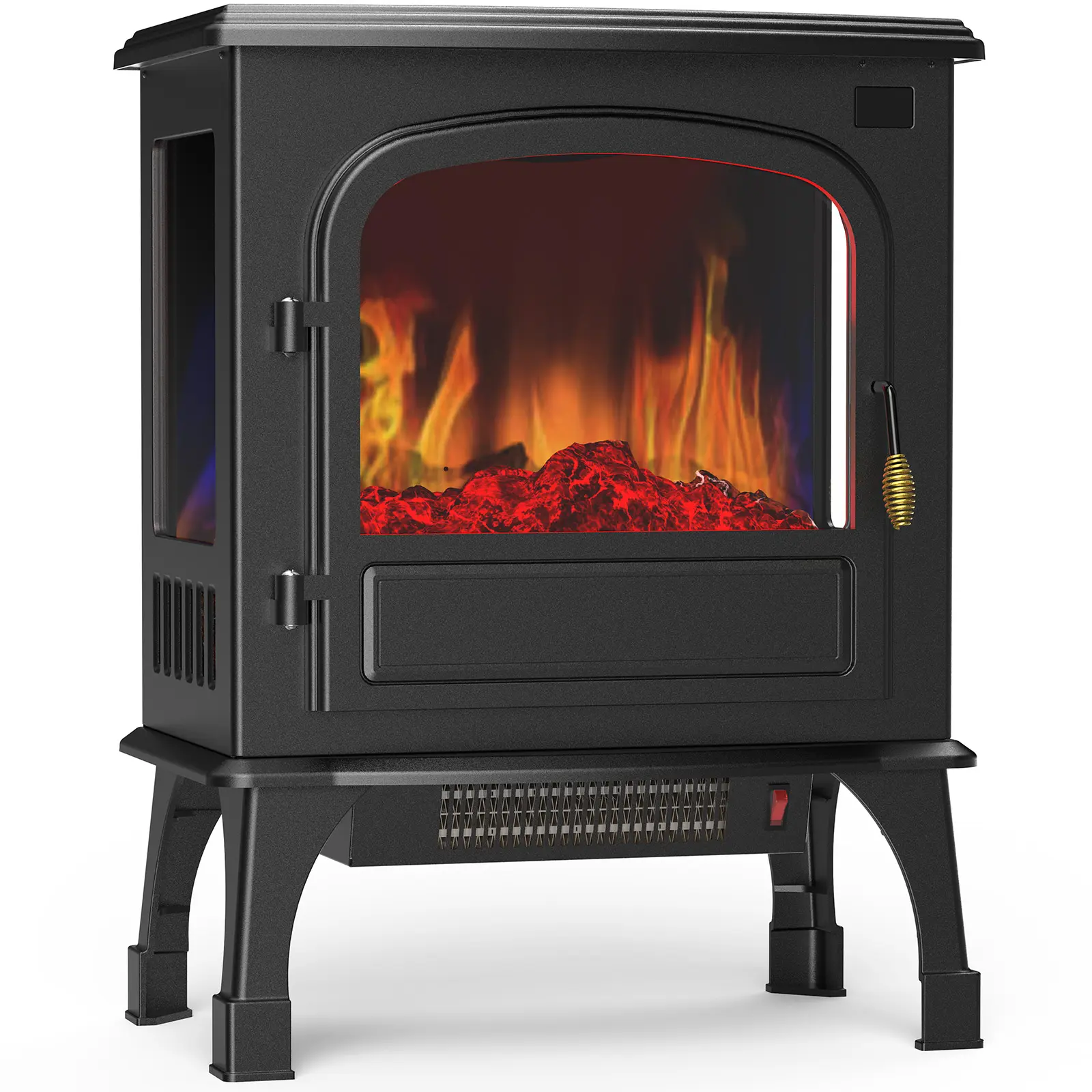 Freestanding Electric Fireplace, 26” Indoor Fireplace Heater with 3D Flame Effect, Overheating Safe Design, Energy Saving Space Heater with 12H Timer&Remote for Living Room, Bedroom