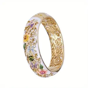 1pc Retro National Style Color Enamel Butterfly Flower Dripping Ring Fashion Simple Hand Decoration Ring, Daily Wear,