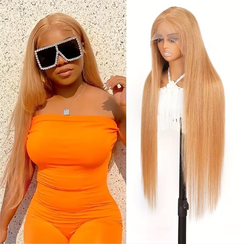 Highlight Wig 13x6 Hd Lace Frontal Wig Natural Hairline Pre Plucked P4/27 Ombre Colored Straight Human Hair Wig For Women