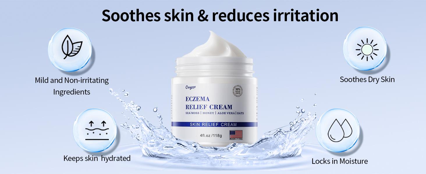 Eczema Relief Cream  Made With Organic Honey ,Sea Moss,Aloe Vera & Oats - for Sensitive ,Dry & Itchy Skin ,Eczema Soothing Cream for Adults & Kids - Hydrating Comfort Moisture - 4 OZ