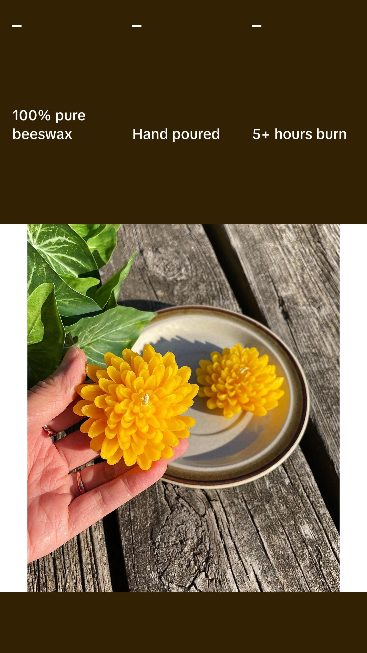 Set of 2 chrysanthemum candles - 100% pure beeswax - 2.5”