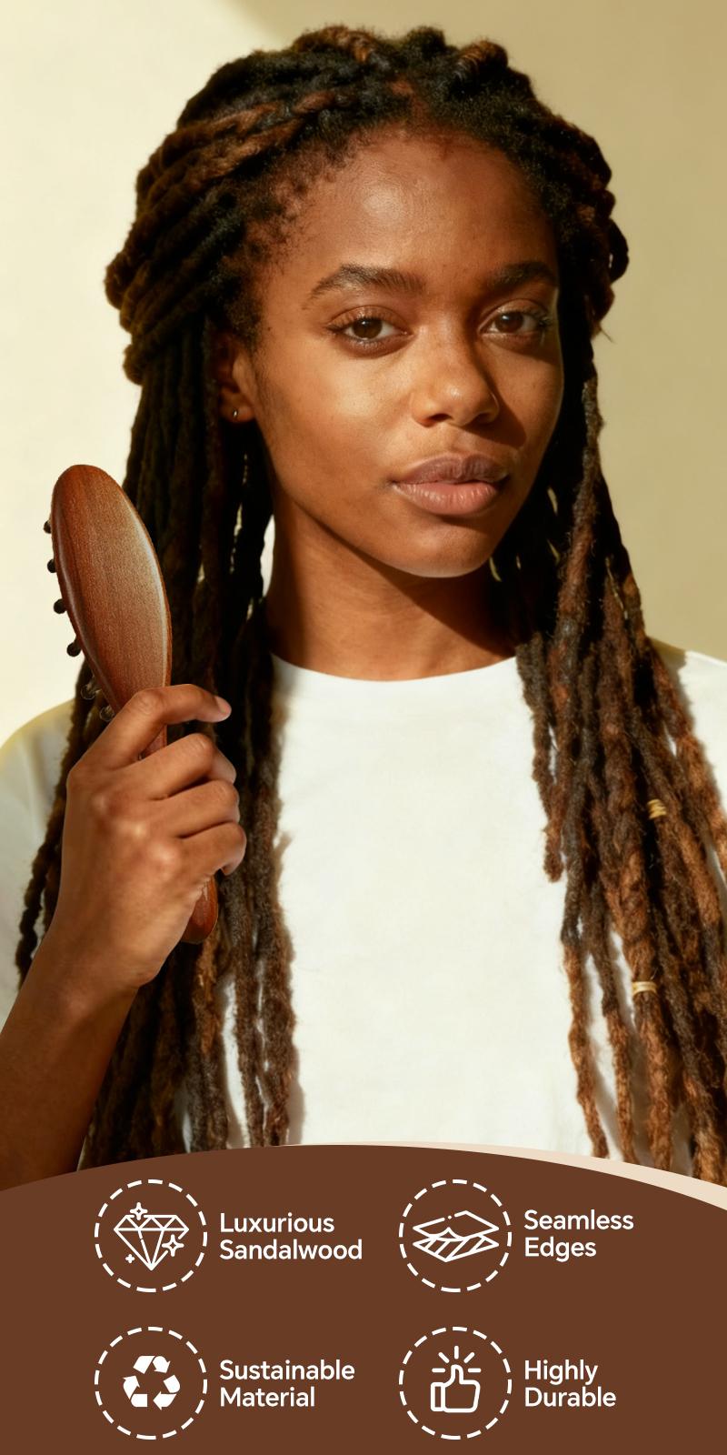 【Black Friday】Natural Wooden Loc Brush for Microlocs & Sisterlocs Prevents Tangles & Merges Massage for Scalp Relaxation & Hair Product Light Weight