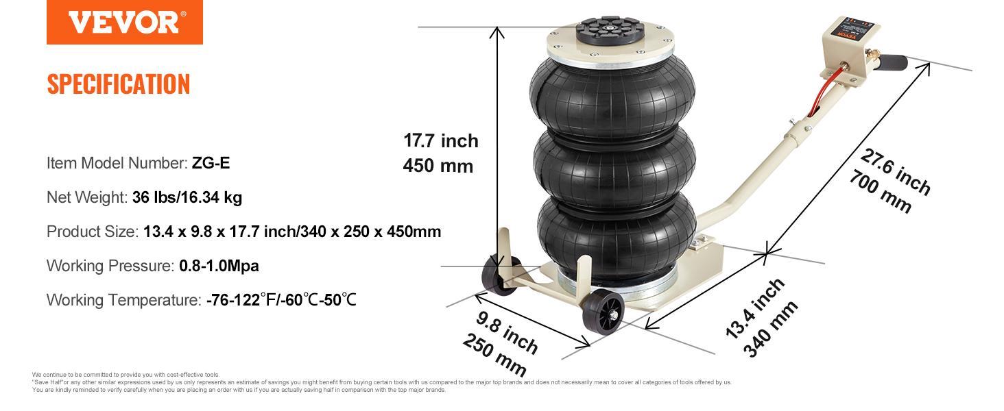 VEVOR Pneumatic Air Jack, 3T / 6600 lbs Triple Bag Air Jack, Airbag Jack with Six Steel Pipes, Lift up to 17.7 inch/450 mm, 3-5 s Fast Lifting Pneumatic Jack, with Long Handles for Car, Garage, Repair VEVOR Pneumatic Air Jack, 3T / 6600 lbs Triple Bag Air Jack, Airbag Jack with Six Steel Pipes, Lift up to 17.7 inch/450 mm, 3-5 s Fast Lifting Pneumatic Jack, with Long Handles for Car, Garage, Repair