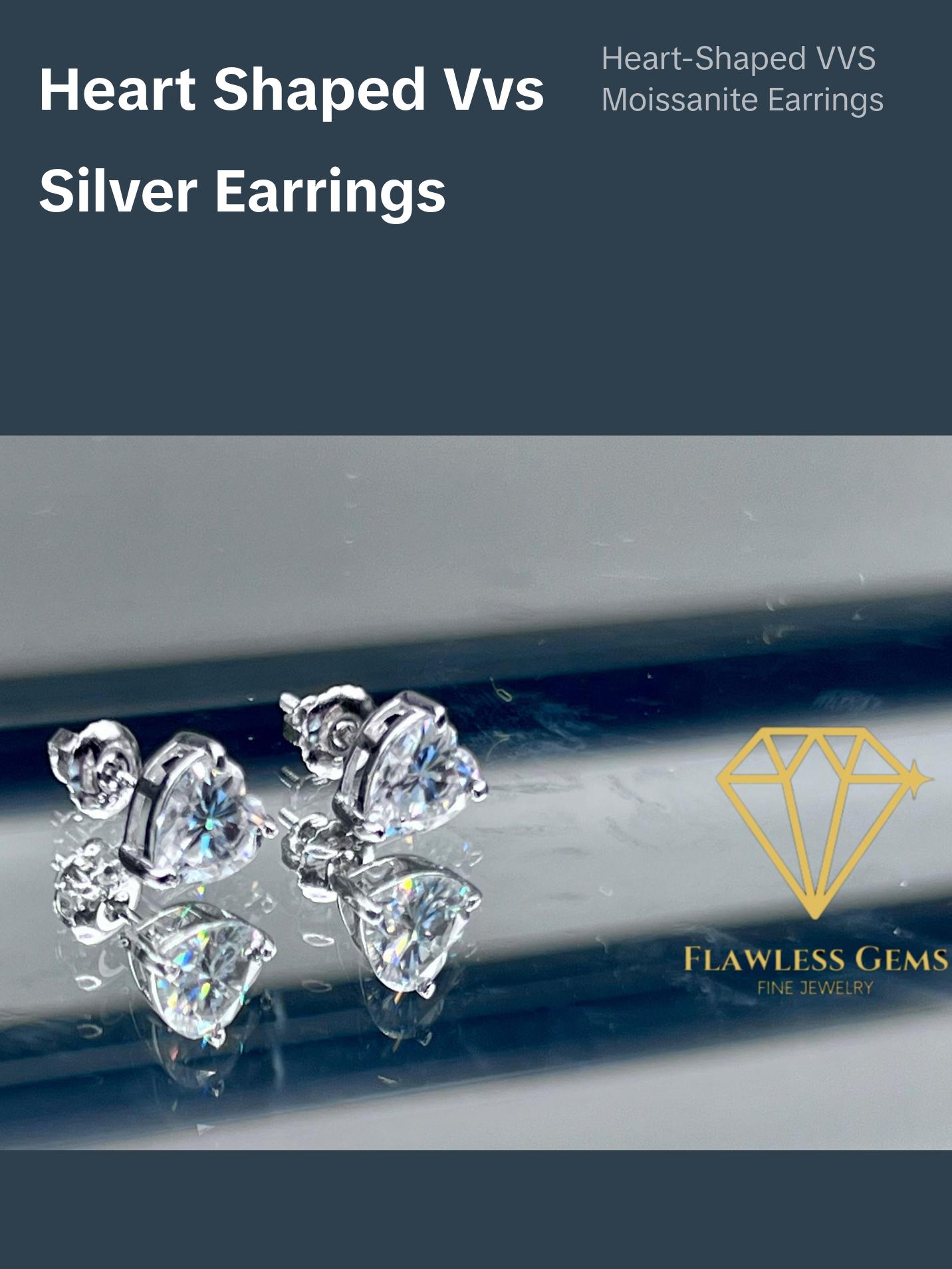 Heart Shaped Sterling Silver VVS Earrings