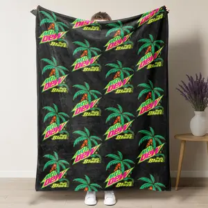 Mtn Dew Baja Blast with Coconut Tree Pattern Blanket, Soft Warm Throw Blanket, Air-conditioned Room Blanket,Nap Blanket for Home Office Travel Camping