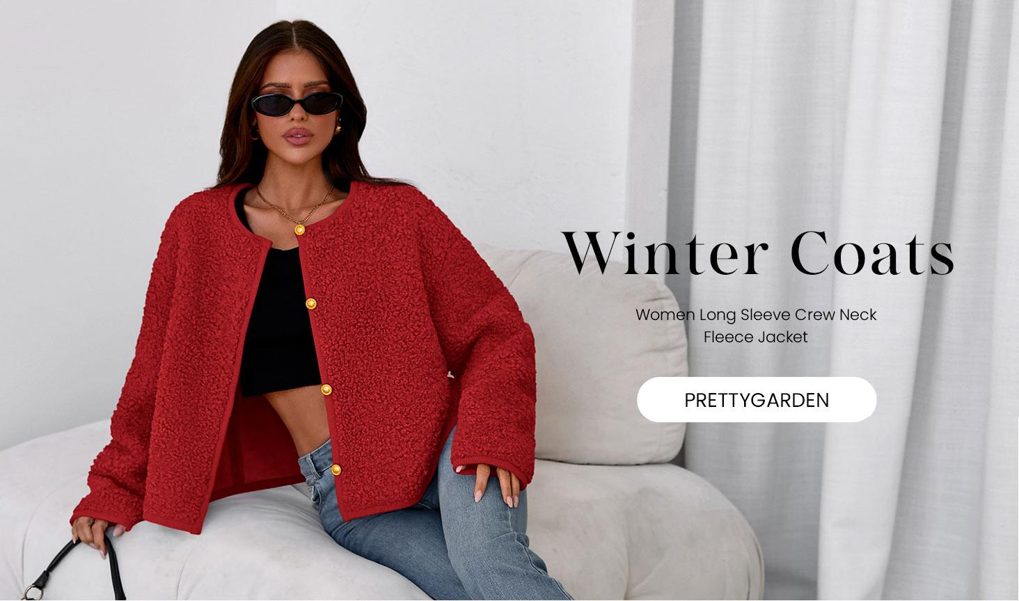 PRETTYGARDEN Women's Winter Coat Teddy Bear Soft Faux Fur Jacket Fuzzy Fleece Cropped Outerwear with Buttons Warm Cozy Fall Fashion Coat Trendy Cute Jackets for Women Winter Essentials - Casual Long Sleeve Fitted Crewneck Minimalist