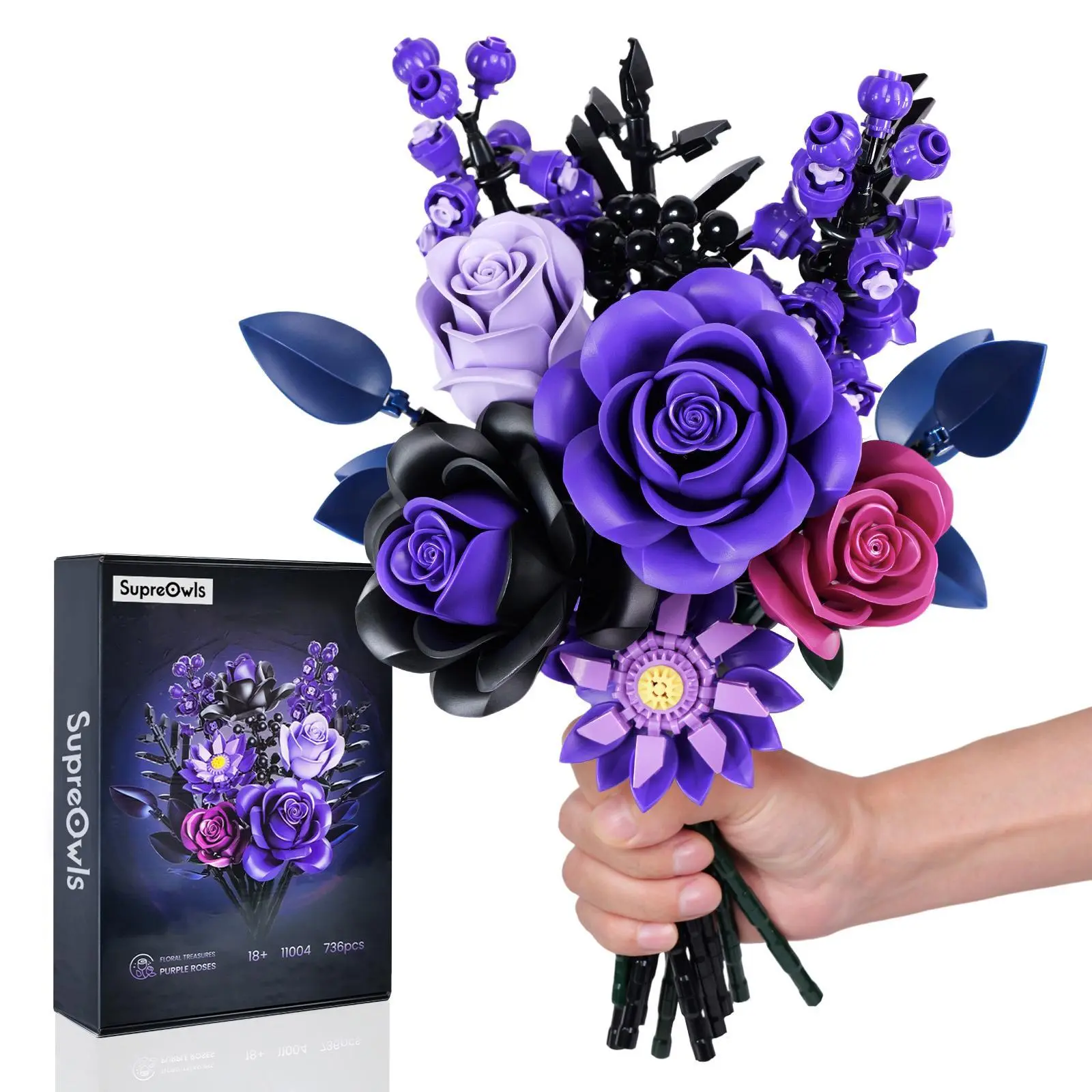 Supreowls DIY Purple Decorative Fake Flower Bouquet Brick Set - Artificial Floral Ornaments Kit for DIY Floral Arrangements, Mother’s Day Gift for Adults, Artistic Home Decor
