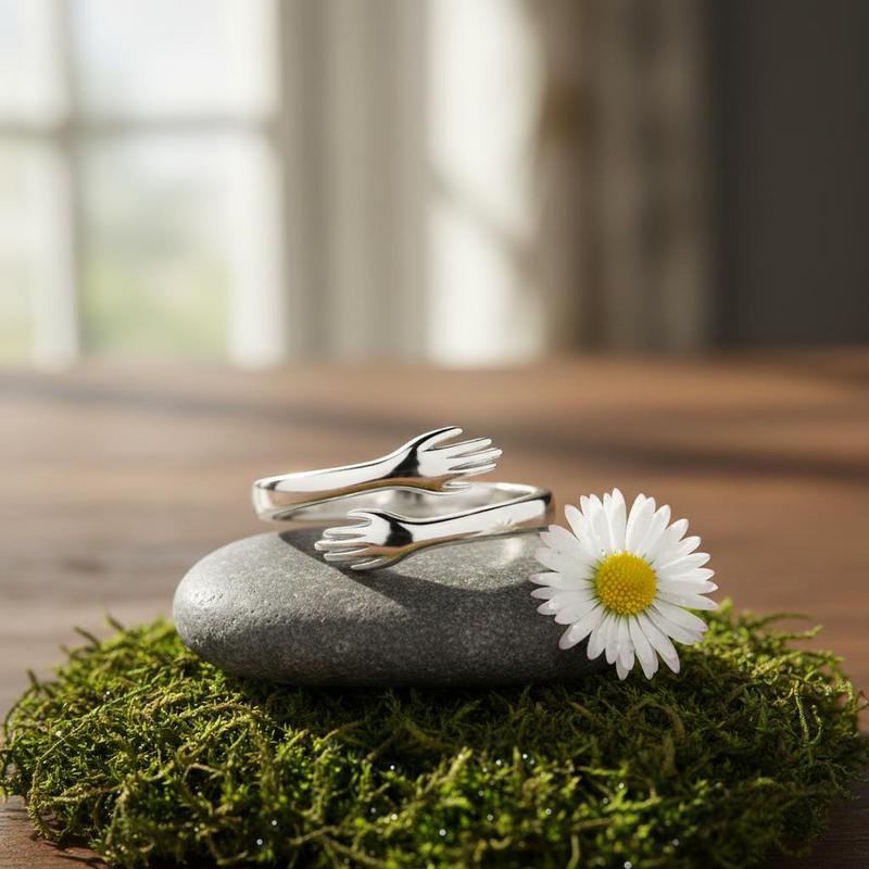 2PCS Hug Ring for Women & Teen Girls Adjustable Jewelry with "Always with You" & "Forever" Inscription Perfect for Mothers Day Birthdays Gifts for Daughters Mom Sister Wife Friends Grandma