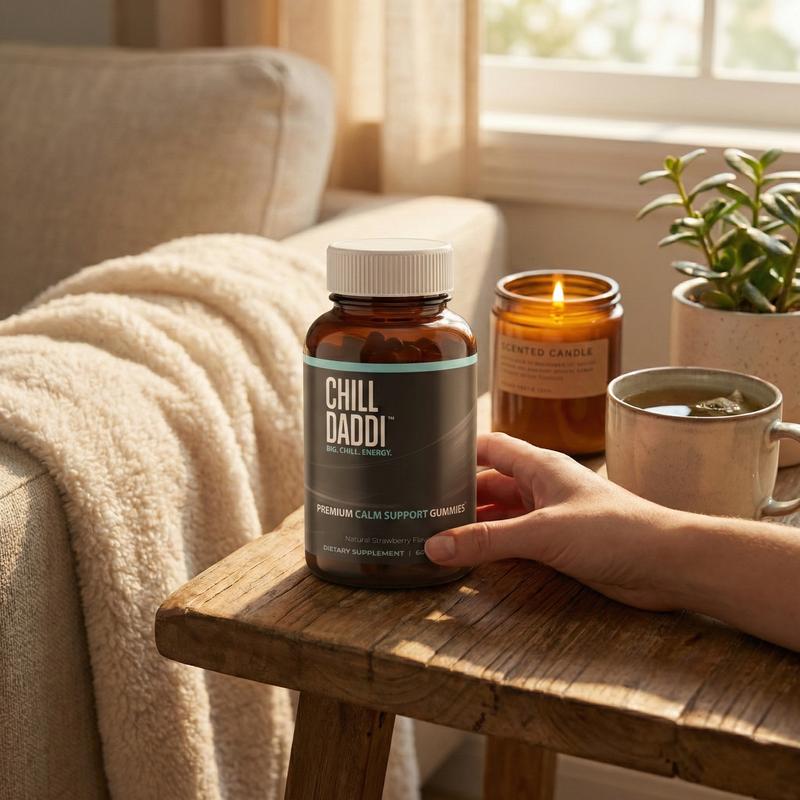 Chill Daddi - Premium Calm Support Gummies - Strawberry Flavor, 60 Count - L-Theanine, GABA & Magnesium Supplement - Dietary - Vitamin