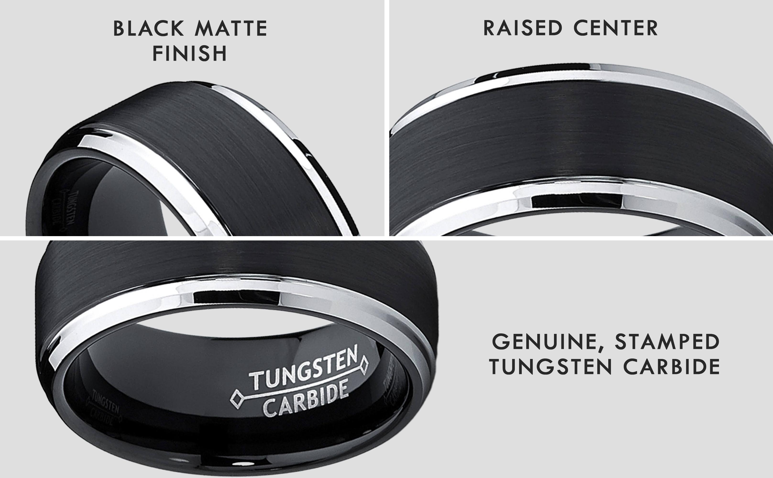 Men's Two-Tone Tungsten Ring Black Brushed Wedding Band 9MM Sizes 7-15