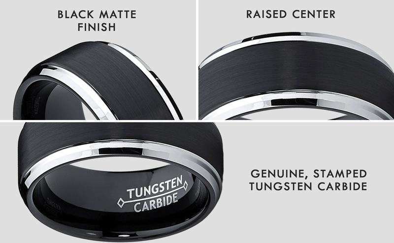 Men's Two-Tone Tungsten Ring Black Brushed Wedding Band 9MM Sizes 7-15