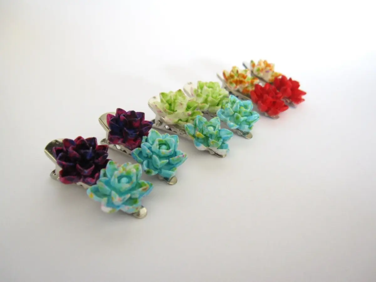Set of 2 small tiny hawaiian flower alligator hair clip for fine thin hair