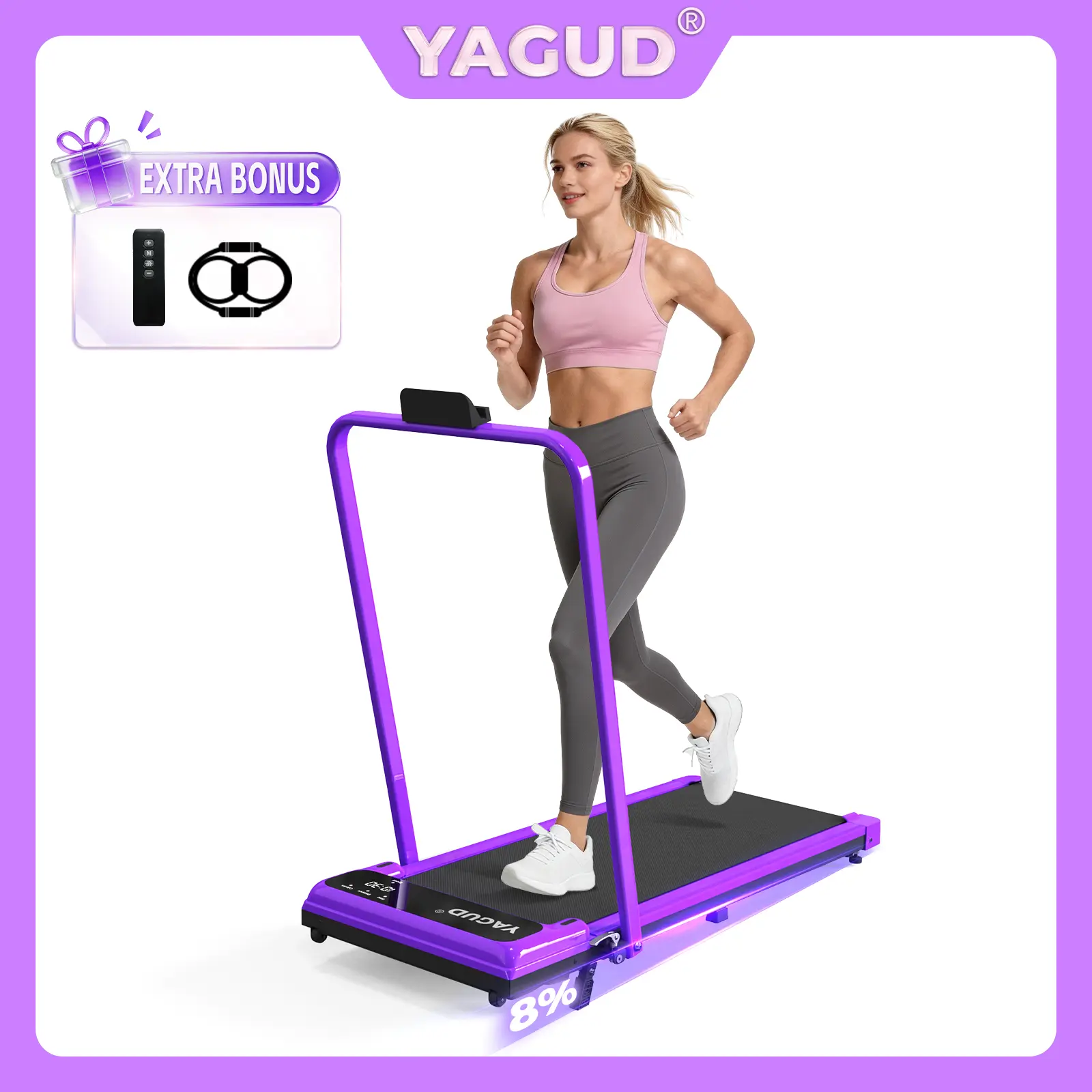 YAGUD Handrail Walking Treadmill – Quiet Home Running Machine with Dual Shock Absorption, 265lbs Weight Capacity Wide Belt & Compact Design for Easy Mobility SpringStatements