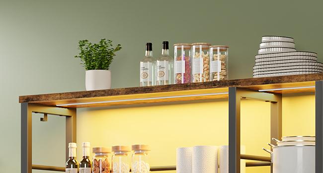 HOOBRO Bakers Rack with Power Outlet and LED Light, Microwave Stand, Kitchen Storage Rack with Sliding Barn Door & 6-S Hooks, Coffee Bar Cabinet with Storage, Rustic Brown and Black