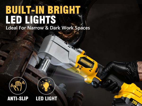 ALLOYPOWER 20V Brushless Right Angle Wrench, 207 Ft-lbs（280N.M） High Torque Cordless Power Tool with 2×2.0Ah Batteries, LED Light, 2-Speed Control, Compact 90° Design for Tight Spaces, yellow  brand inpact  wrench m12 fuel