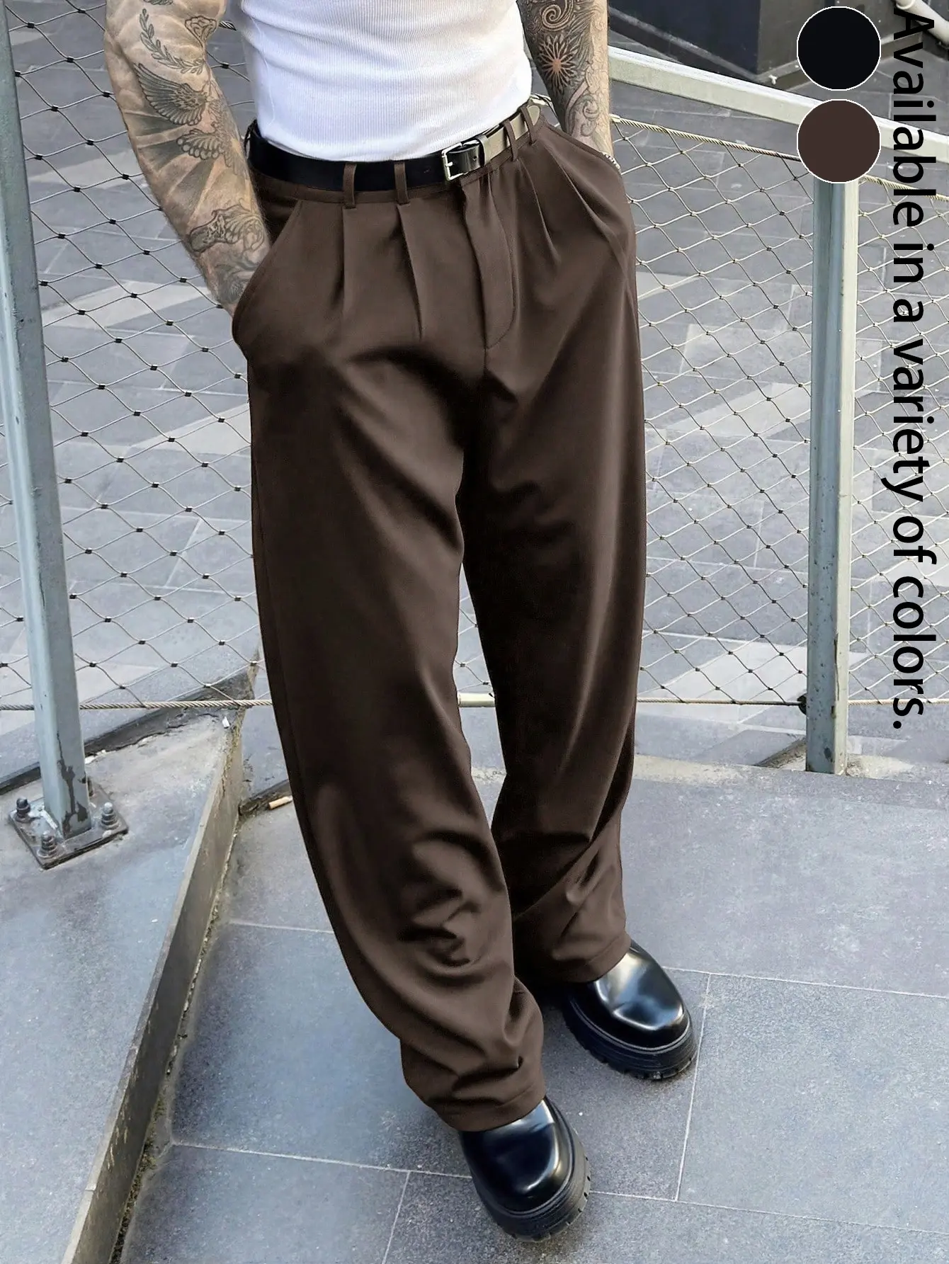 Mens Pleated Business Casual Suit Pants Loose Straight Leg Dress Trousers Relaxed Fit Office Work Pants with Belt Loops Side Pockets Modern Streetwear Slacks for Work Meetings Weddings Daily Wear Smart Casual Outfits Versatile Commuter and Everyday Slacks