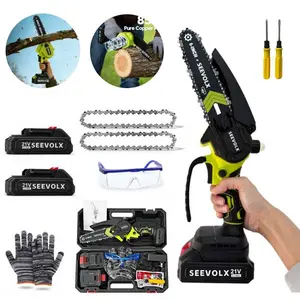 SEEVOLX Brushless Mini Chainsaw, 1500mAh Battery Portable Cordless Electric Chainsaw for Wood Cutting, Pruning, Gardening & Camping, Lightweight Handheld Saw for Seniors, Women, Ideal Holiday Gift