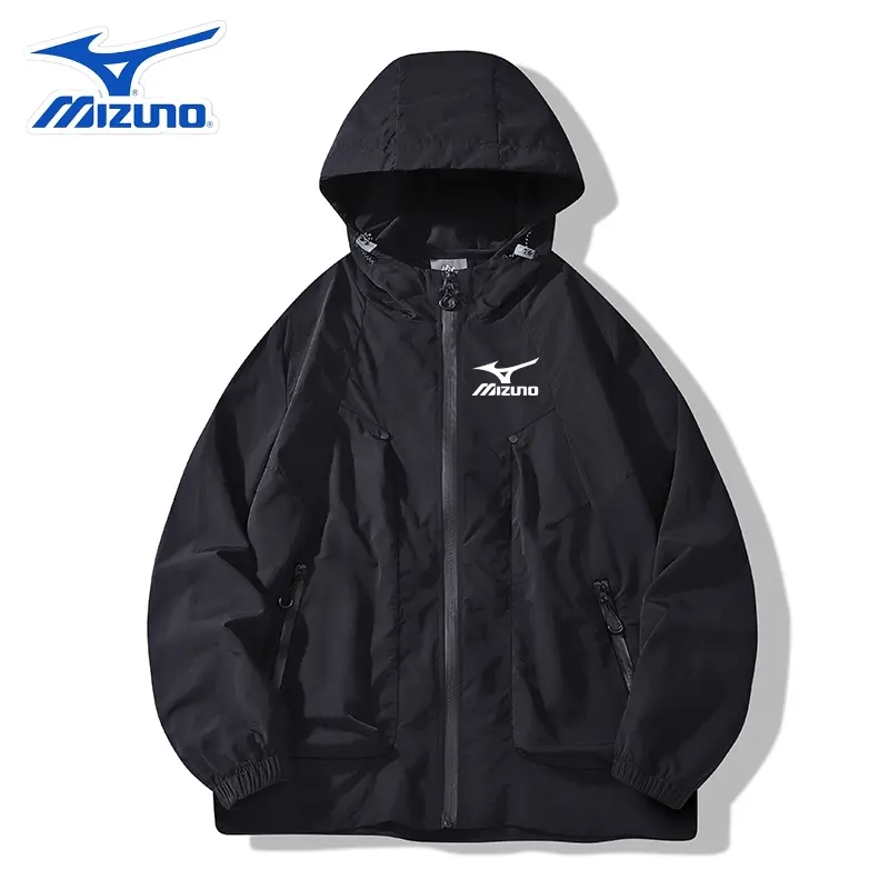 Mizuno Hooded Sun Protection Jacket - Men's & Women's Full-Zip Long-Sleeve Lightweight Breathable Sports Outerwear, Drawstring Hood, Elastic Cuffs & Hem, Machine Washable (S,2XL,3XL,4XL) - Ideal for Hiking, Daily Wear