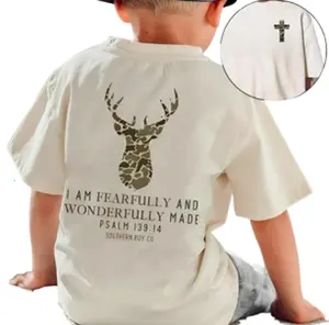 Gildan Camo Deer Fearfully And Wonderfully Faith Graphic T-Shirt, Christian Country Family Matching Casual Style, Soft Cotton, Made In USA, For Youth & Adult