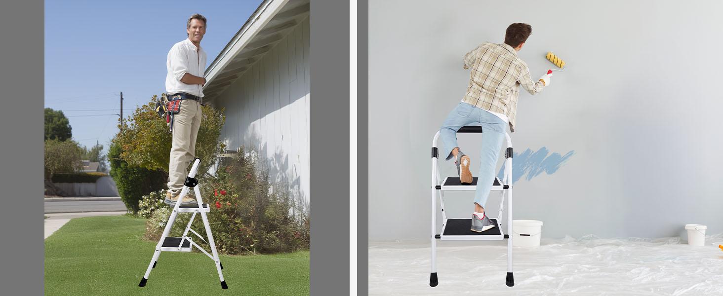 Step Ladder, 4 Sturdy Step Stool with Anti-Slip Pedal & Comfortable Handrail, 330lbs Capacity, Portable Heavy Duty Step Stool for Kitchen, Garage & Outdoor Use