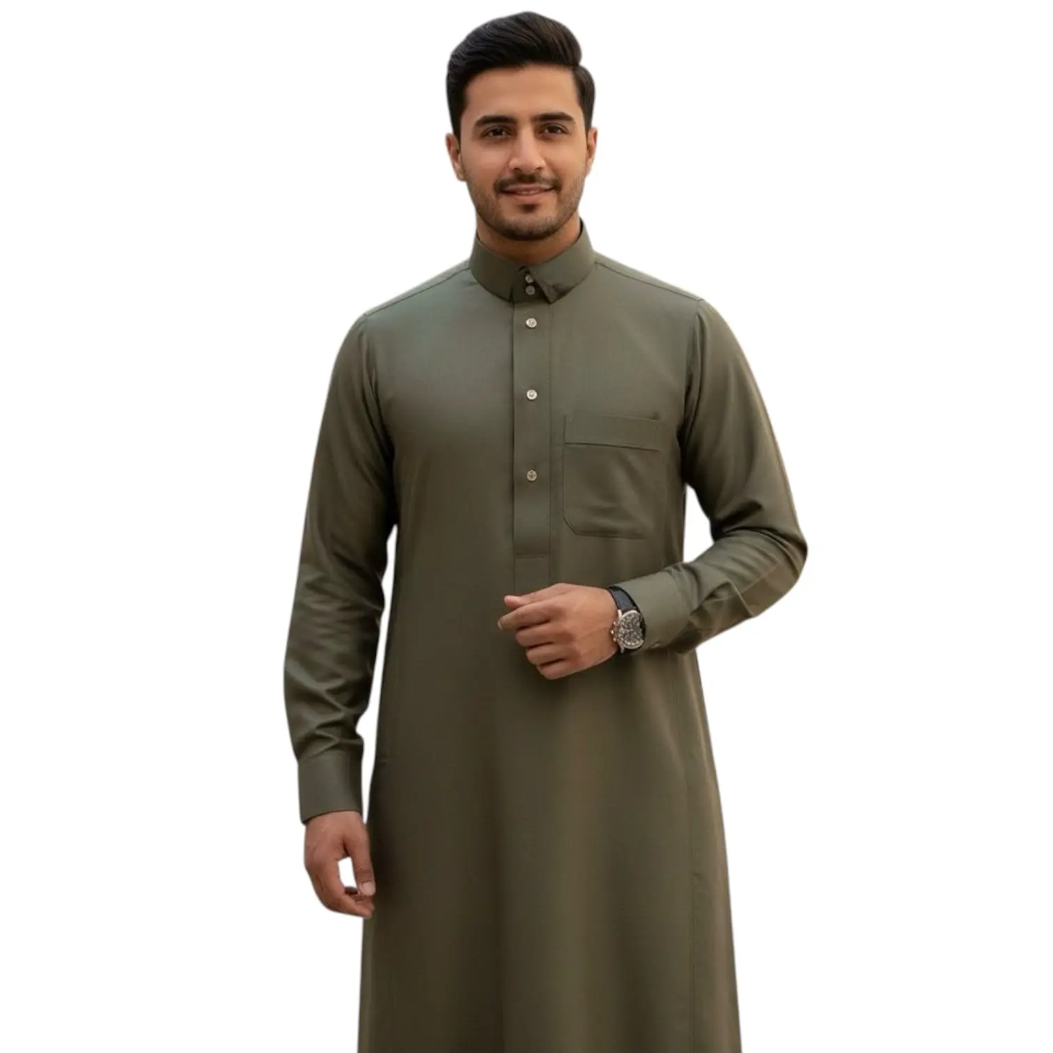 AlHelo Thobe Olive-     ثوب الحلو
