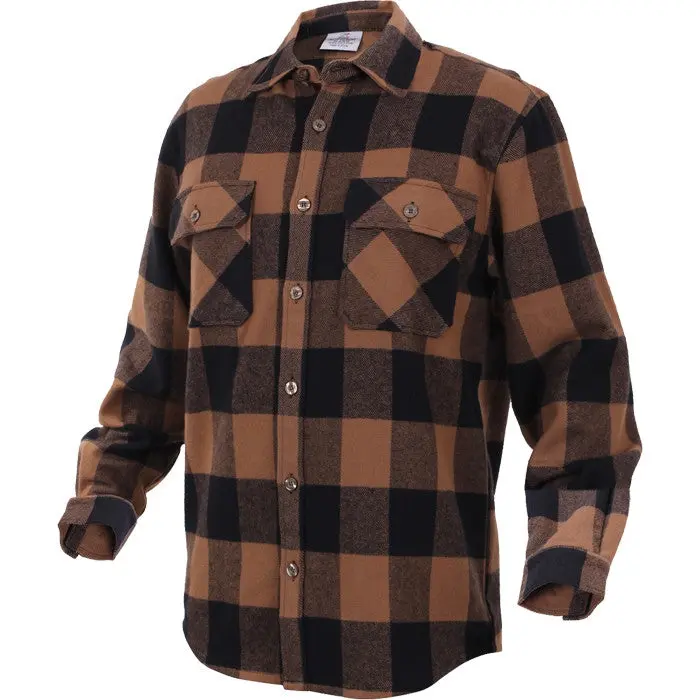 Men's Extra Heavyweight Long Sleeve Flannel Shirt - Classic Brawny Buffalo Plaid Checkerboard Cotton, Collared Neck Outdoor Button-Up with 2 Breast Pockets, Menswear Top for Hunters