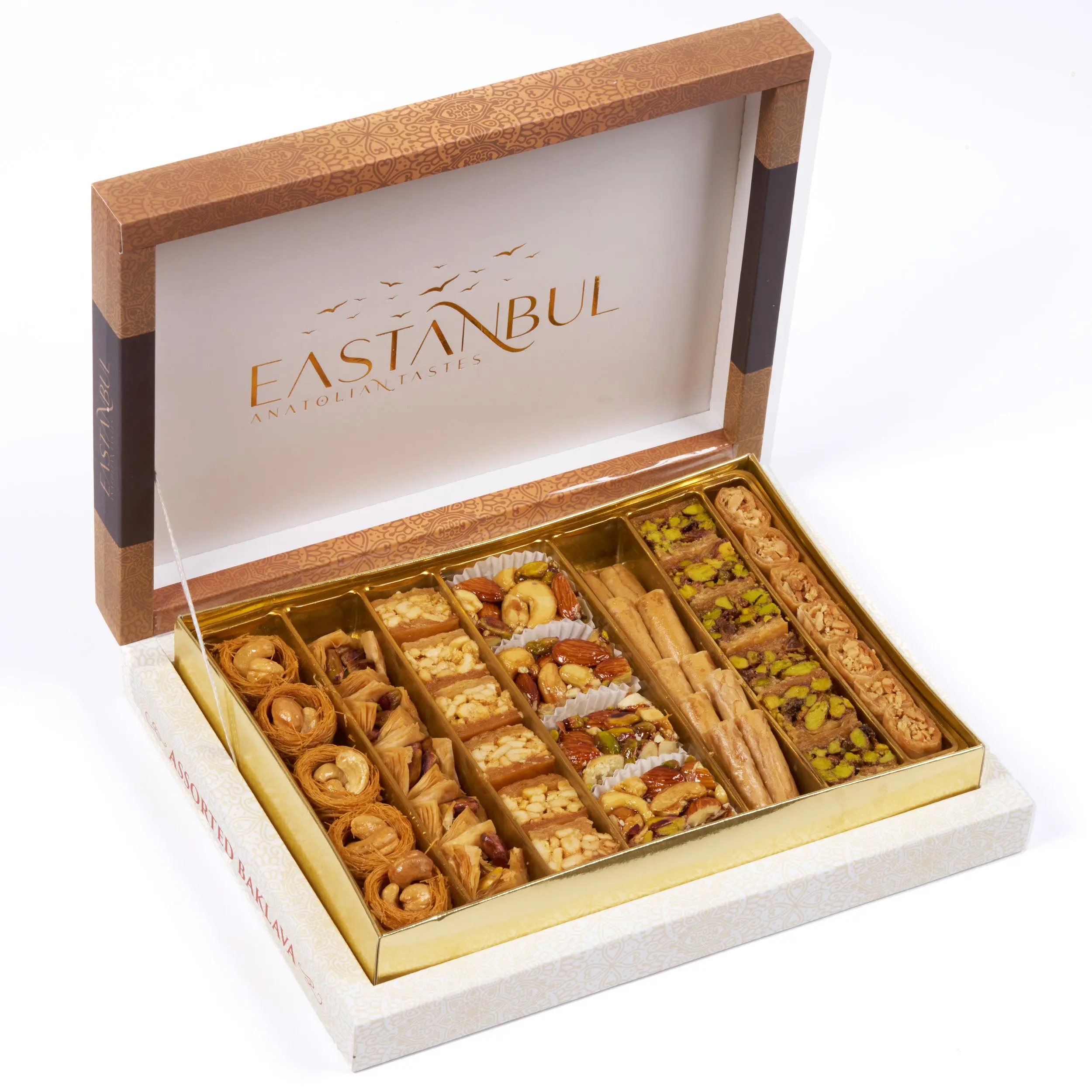 Eastanbul Turkish Baklava Assorted Gift Box, 7 Varieties Pistachio Baklava Pastry, 1.1lb Gourmet Dessert