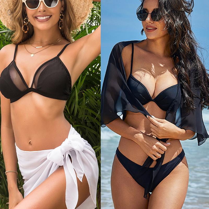 Ekouaer  2 Pieces Women Beach Sarongs Sheer Cover Ups Chiffon Bikini Wrap Skirt for Swimwear S-XXL