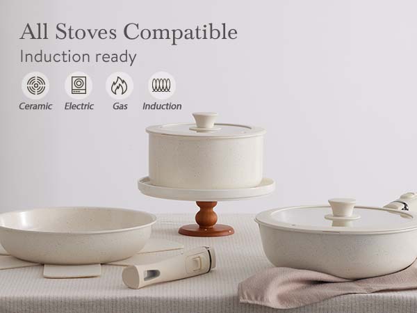 USELUCK 21-Piece Non-Stick Cookware Set with Hanging Rack, Removable Handles for Camping & Baking, Stackable Oven Safe RV Friendly Cookware, Multiple Colors and Combinations Available