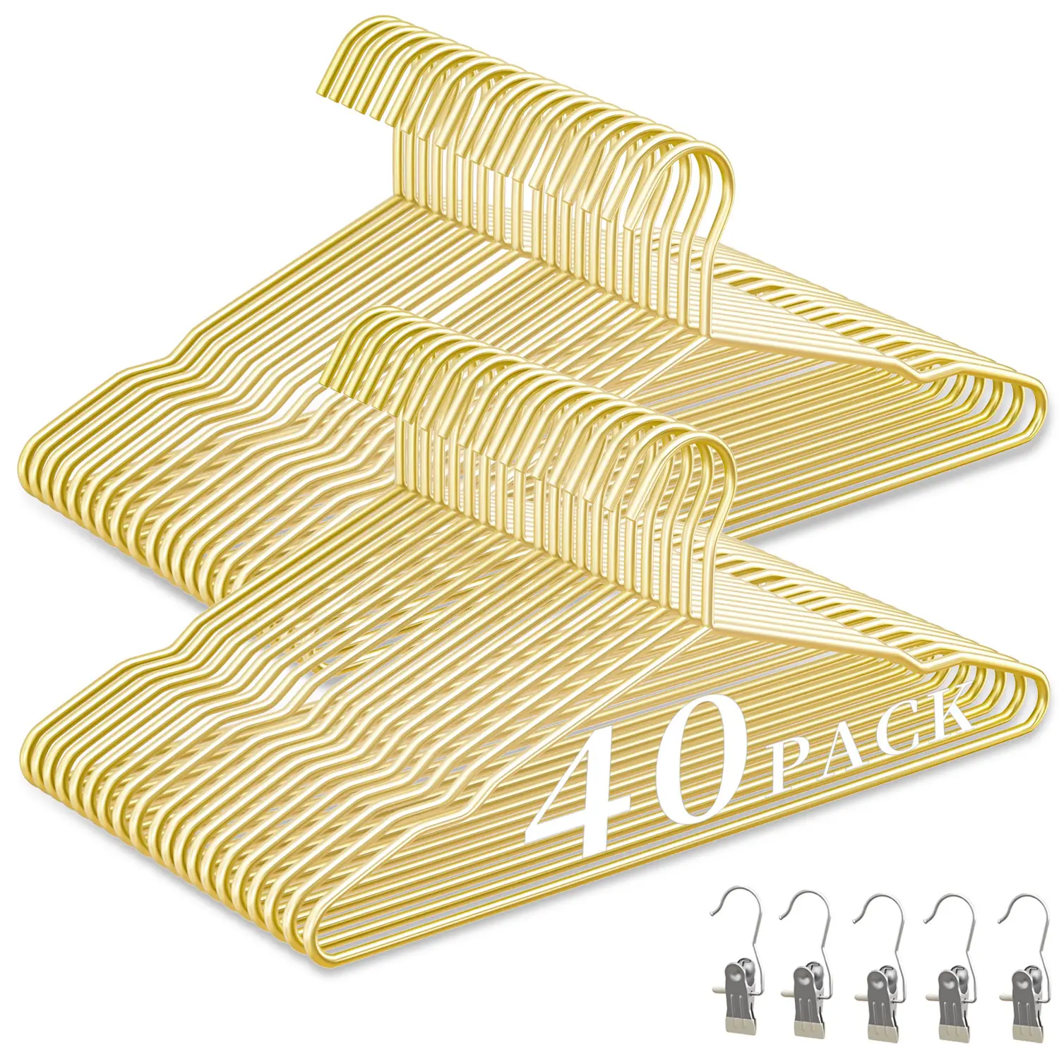 WSJYKN Thickened Steel Boxed Kit Hangers & Pegs Set - 40-Pack Glossy Finish Metal Hangers with 5 Clips, 50 lbs Strong Hold Capacity, Home Organizer for Hanging Heavy Coats, Jumpers, Balcony Use
