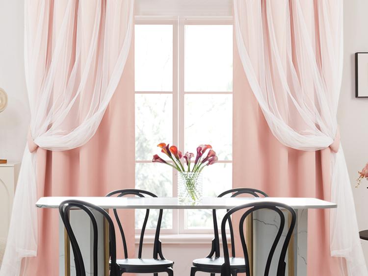 Deconovo Sheer Overlay Blackout Curtains（2 Panels, Double Layer）for Bedroom, Grommet Thermal Insulated Curtains with 2 Tie Backs living curtains