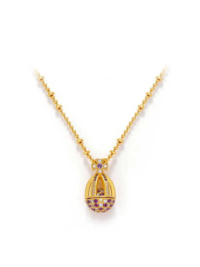 Star Chain Peach Pink Cubic Zirconia Egg Pendant Necklace Elegant Luxury Sparkling Golden Jewelry Gift for Women Fashion Pendant Necklace