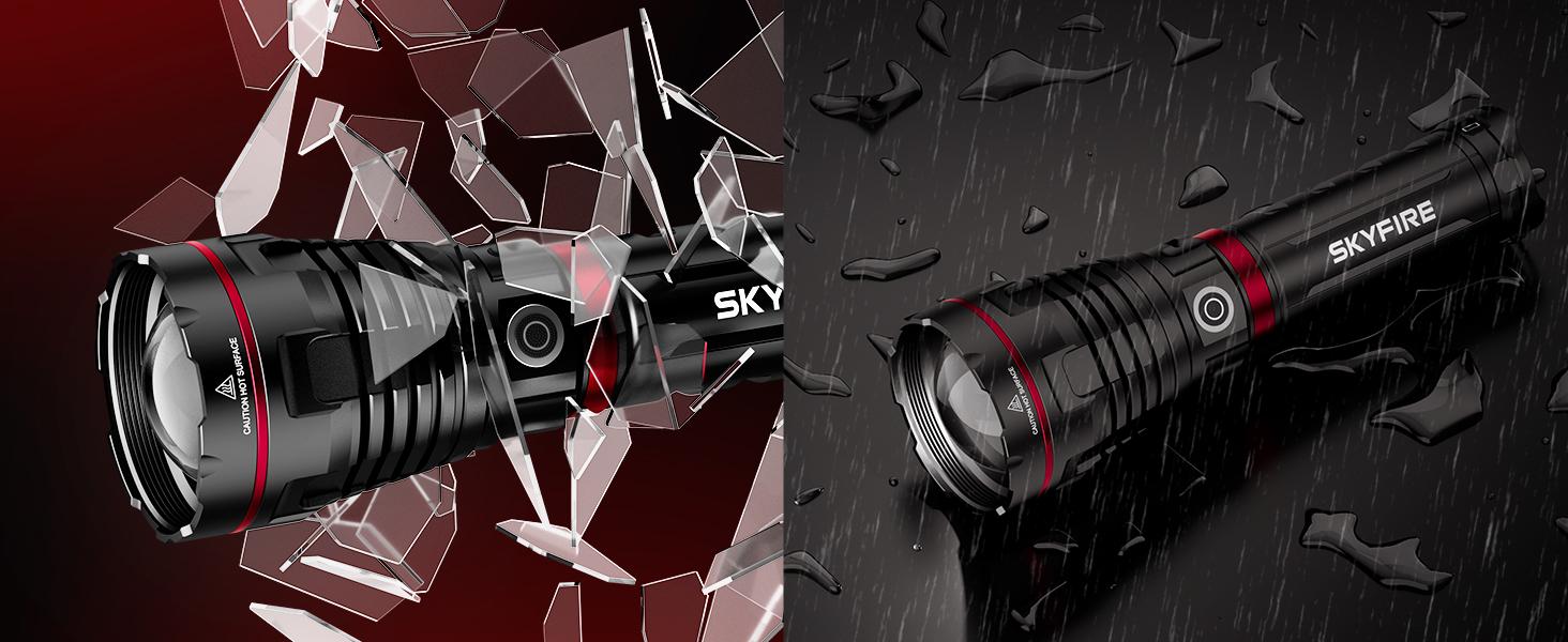 SKYFIRE 1209 Rechargeable  Flashlight - Waterproof, 3 Modes & Carry Strap, 20000mAh Super Bright Instant Light for Camping Emergency Power Outage