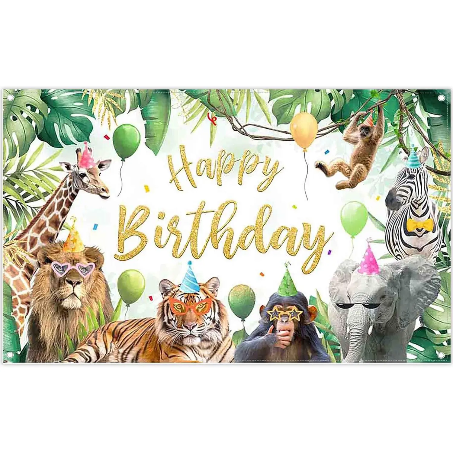 Jungle Animals Photography Backdrop Happy Birthday Safari Tropical Forest Zoo Background Kids Party Decoration Wildlife Photo Banner Booth