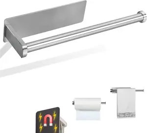 Magnetic Steel Paper Towel Holder with Strong Backing - Rotatable & Tool-Free Installation - Fits Large Rolls - Ideal for Kitchen, Refrigerator, Grill, Toolbox, Garage, Shop