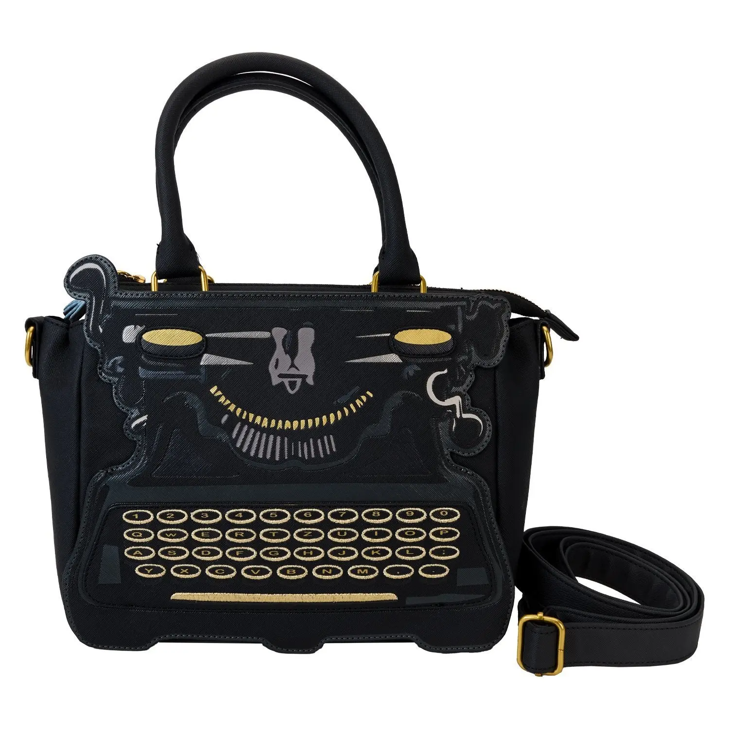 Loungefly Women's MGM Wednesday Typewriter Faux Leather Cross Body Bags with Adjustable Strap, Embossed Details, and Silicone Zipper Charm, Casual, Lightweight, Messenger Bag, Graphic, Basic, Embossed Women's Crossbody & Shoulder Bags