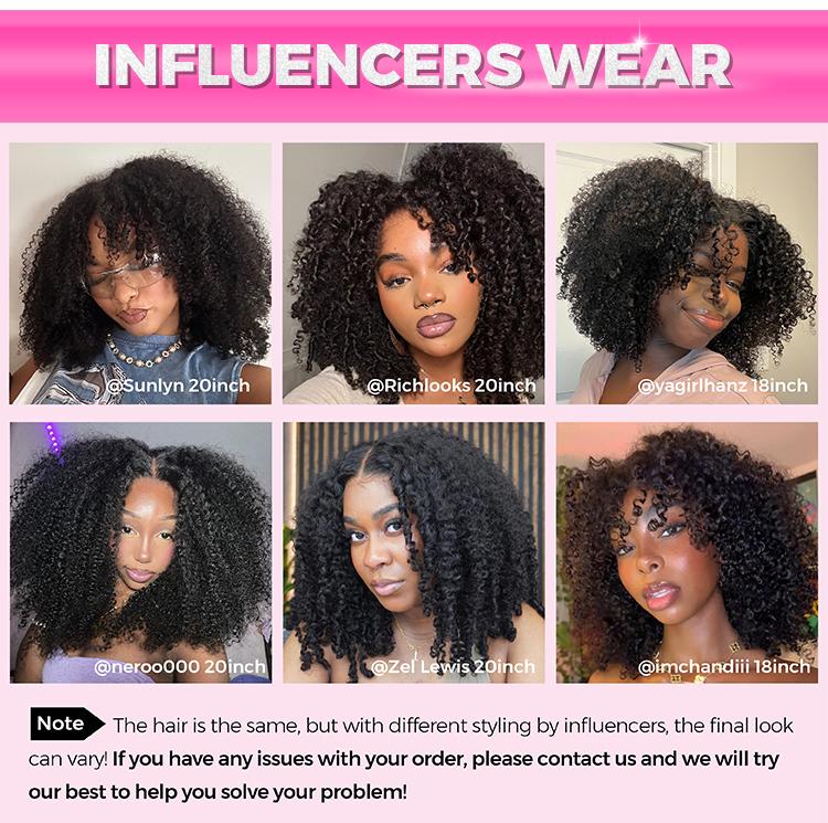 CurlyMe Wear Go Glueless Afro Kinky Curly Human Hair Wig Pre-Bleached Pre-cut HD Lace Front Wig - Natural Black