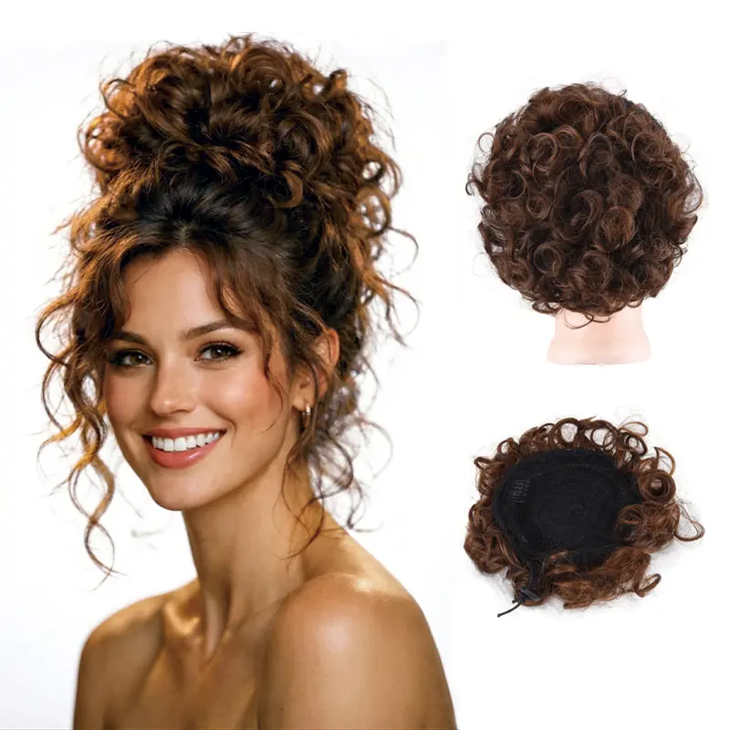 Messy Bun Hair Piece Tousled Updo Hair Buns Extension Elastic Hair Band Hair Pieces Curly Hair Bun Scrunchie For Women Wavy Synthetic Hairpiece Glueless Pre Style Clip In Clip In