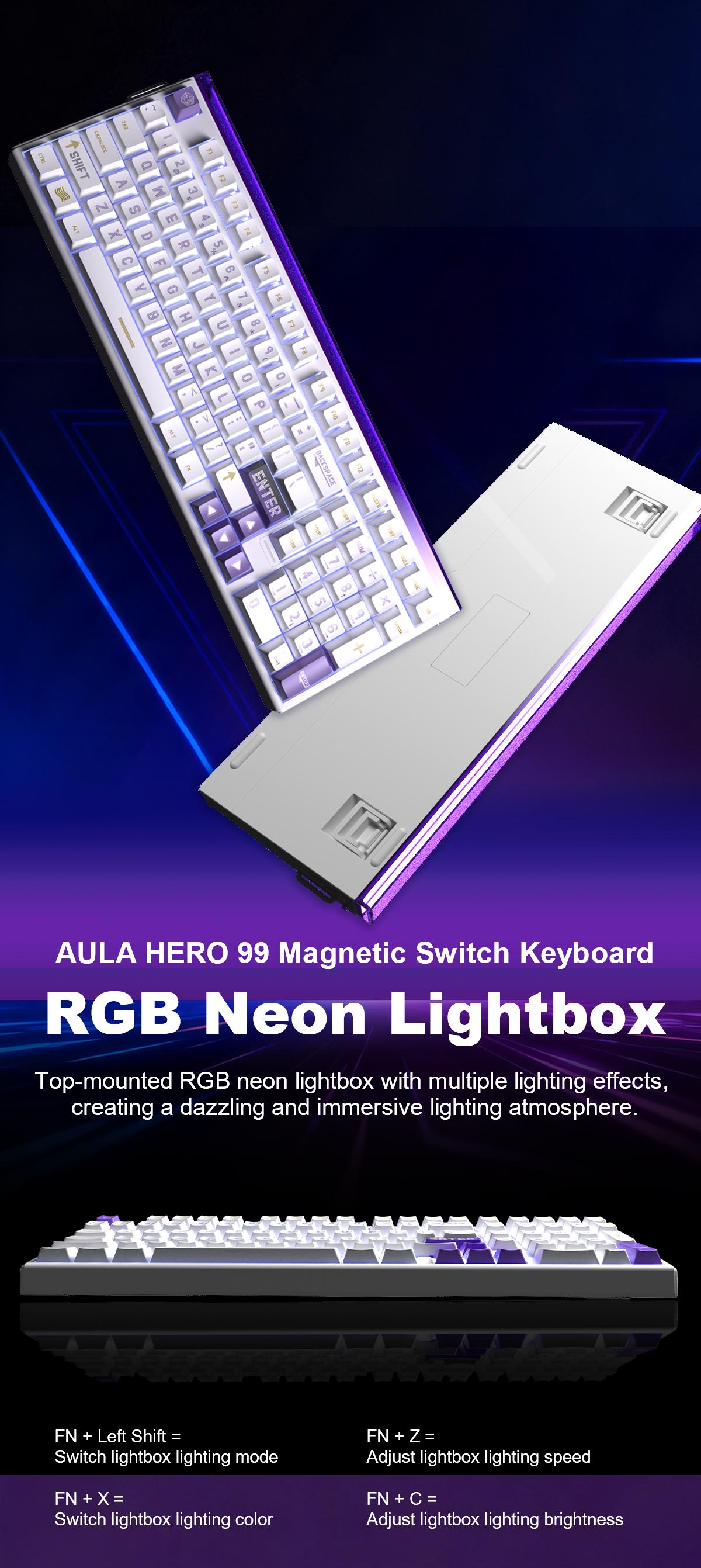 [New]AULA Hero 99 Hall Effect Mechanical Gaming Keyboard – Hero 68 Performance with Full-Size 99% Layout, 8K Hz, Magnetic Switches, RGB Light Box,PBT Keycaps