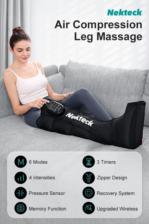 Nekteck Cordless Leg Massager Recovery System (Single Leg Only),Air Compression Massage, Full Leg Boots for Circulation and Pain Relief Comfort Daily