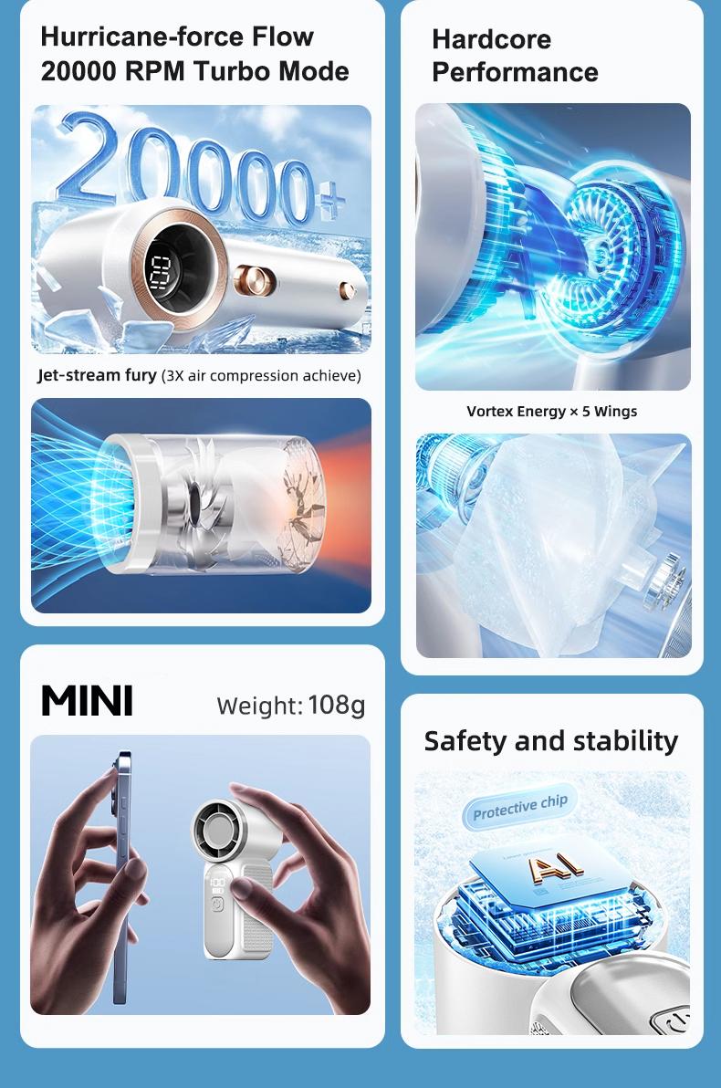 Mini Handheld Fan with LED Display, USB Rechargeable, Stylish Design, Ultra-Portable for Travel, Office, and Home Use