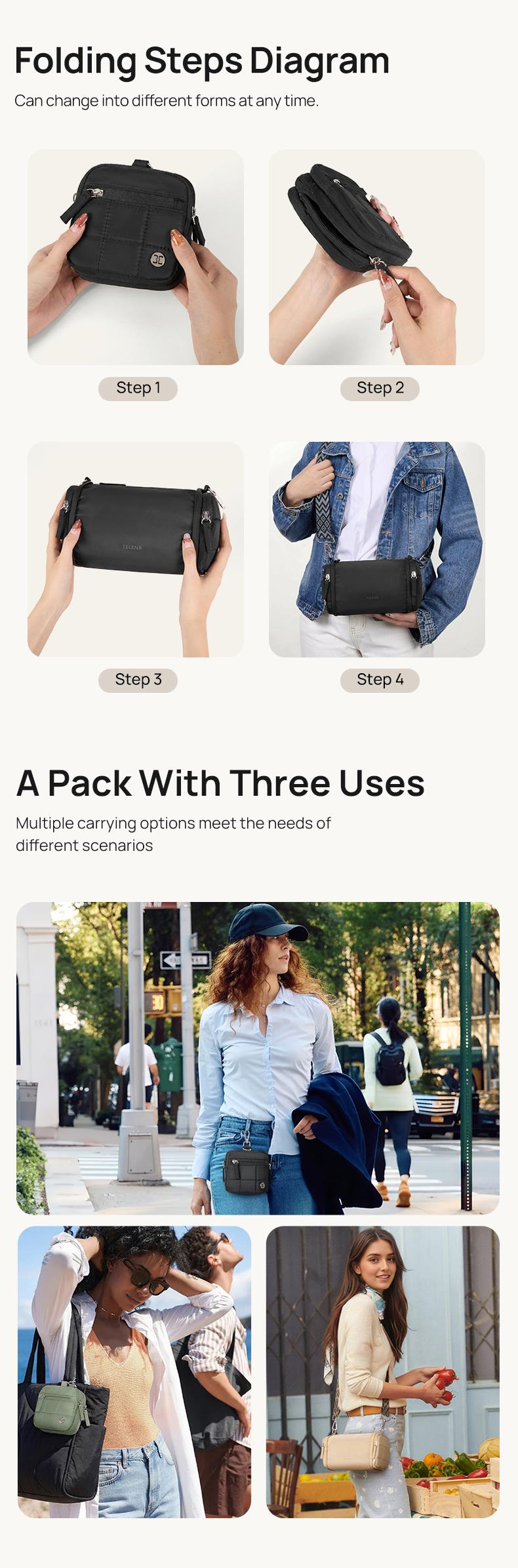 【New Spring Arrivals】Telena  Expandable Crossbody Bag - 3-in-1 All-in-One with Fanny Pack & Wallet, Multi-Functional Storage ,Travel purse ,Travel expansion bag Gift ideas