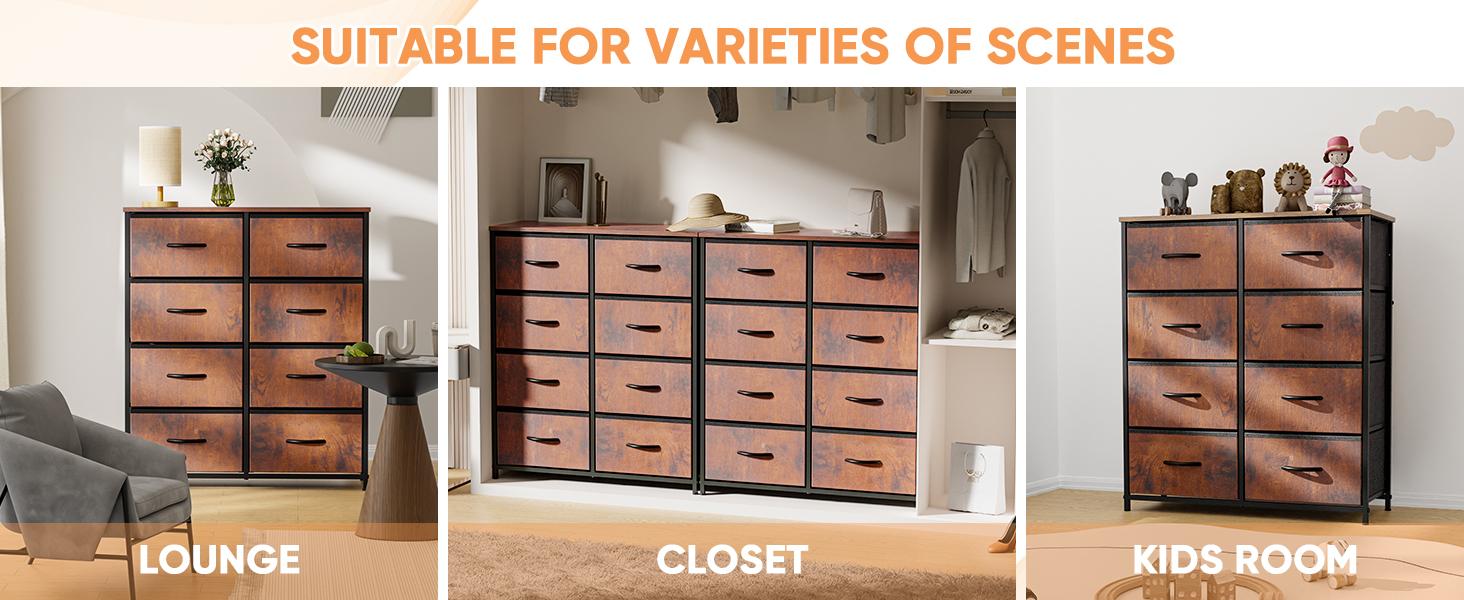 【Deal】Chest of Drawers with 8 Fabric Drawers, Sideboard with Drawers, Drawer Cabinet for Kitchen, Office, Hallway & TV Cabinet