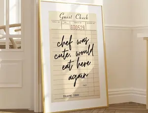 Guest Check Print Trendy Wall Art Chef Was Cute Would Eat Here Again Modern Kitchen Wall Art Dining Room Poster Dining Room Art Housewarming