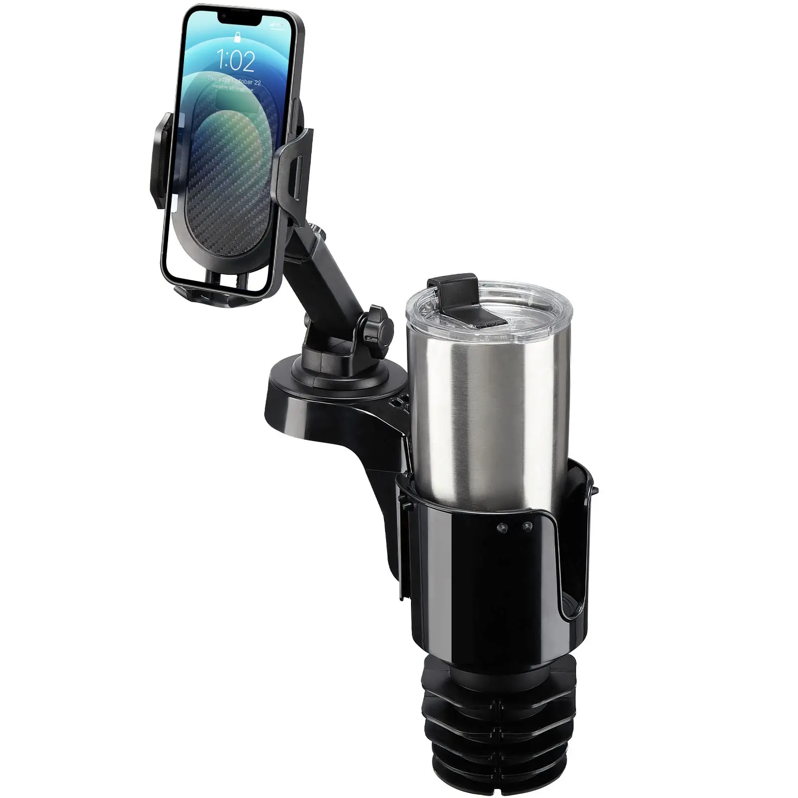 【Summer Survivals 】JOYTUTUS  Car Phone Mount Cup Holder - Auto Parts Accessories, Large Adapter Long Arm, 360-Degree Rotation, Compatible with iPhone, Samsung & All Smartphones, Black, Phone Holder for Car