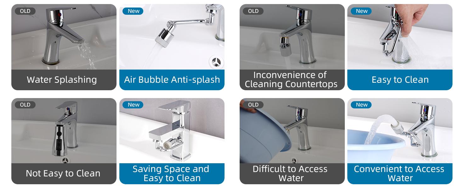 Hibbent 1080° Rotatable Faucet Extender, Swivel Faucet Aerator, Metal Faucet Attachment Dual Function Kitchen Bathroom Sink Sprayer Attachment for Gargle/Eye/Face Washing 15/16'' Male Thread