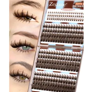 Brown Lash Clusters With Spikes Bottom Eyelash Clusters Wispy Cluster Eyelash Extensions Brown Manga Lash Clusters Fluff Individual Lashes 12-18MM 264Pcs by Zegaine