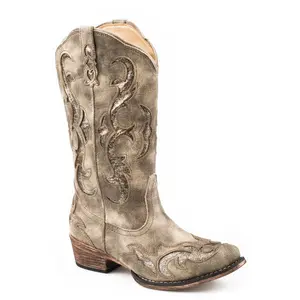 Roper Flextra Glitter Womens Grey Faux Leather Riley Cowboy Boots