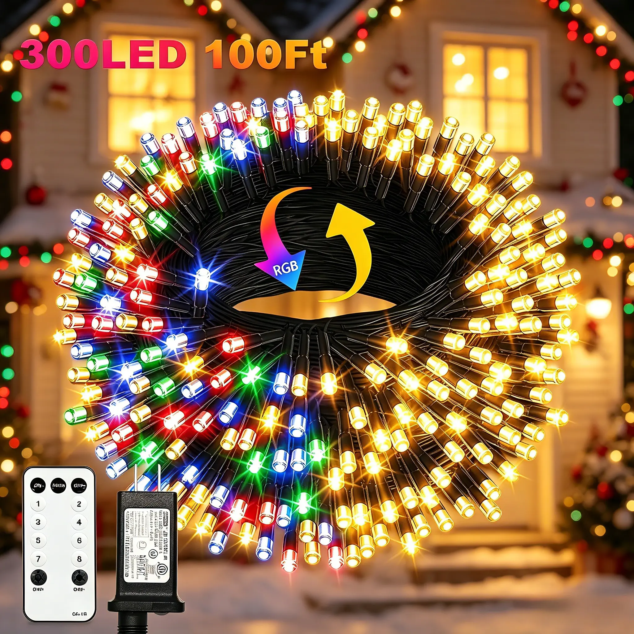 DREAMLAND 300LED 100FT Christmas String Lights with Remote Control, 8 Modes, Timer, Waterproof Colored Fairy Lights, Color Changing & Decorative Holiday Lighting for Christmas Decor, Parties, Color Changing Holiday Lighting